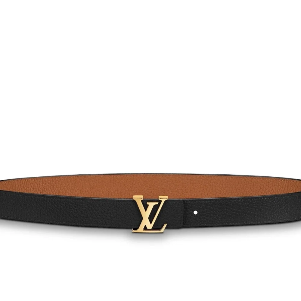 LV Initials Reversible Black Beige Belt Size 85